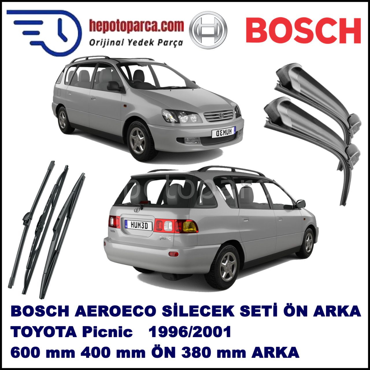 TOYOTA Picnic  09,1996-05,2001 Bosch Aeroeco Ön ve Arka Silecek Takımı