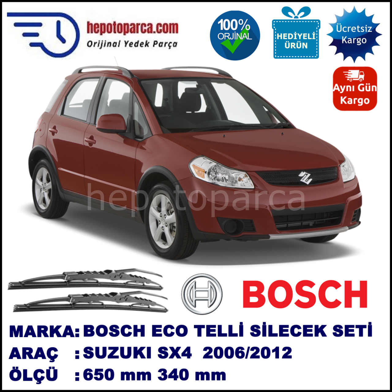 SUZUKI SX4  07.06-... 650 / 340 mm. BOSCH ECO Telli Silecek 2'li Takım