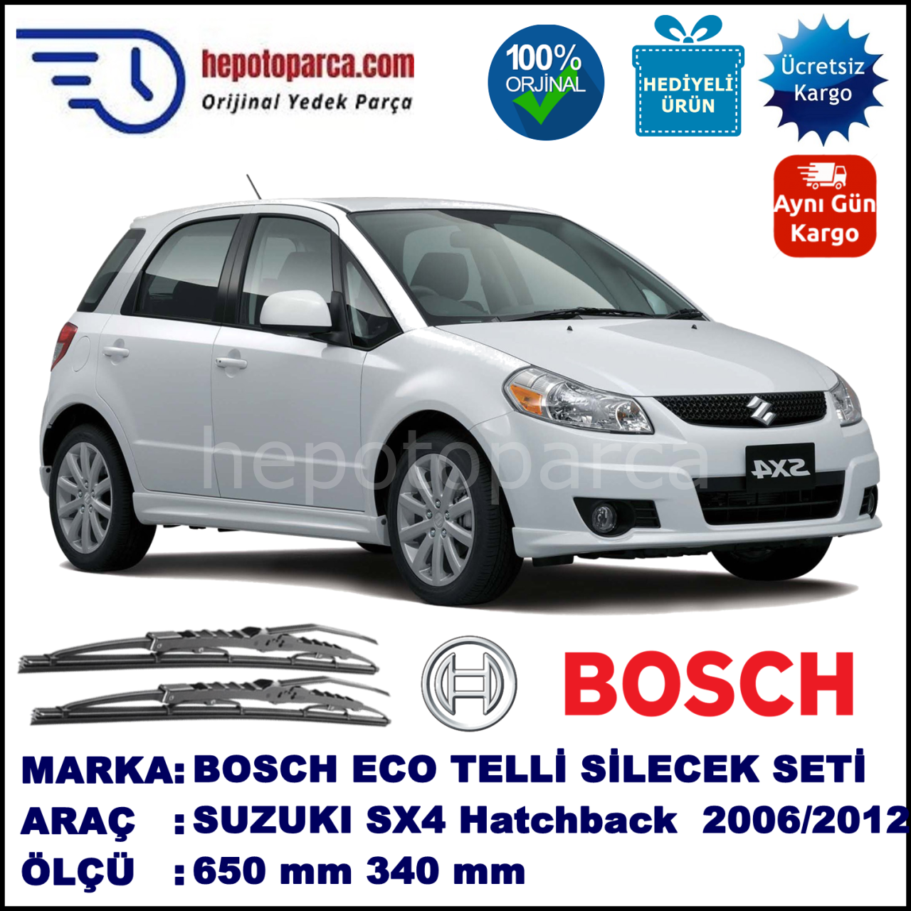 SUZUKI SX4 Hatchback  05.06-... 650 / 340 mm. BOSCH ECO Telli Silecek 2'li Takım