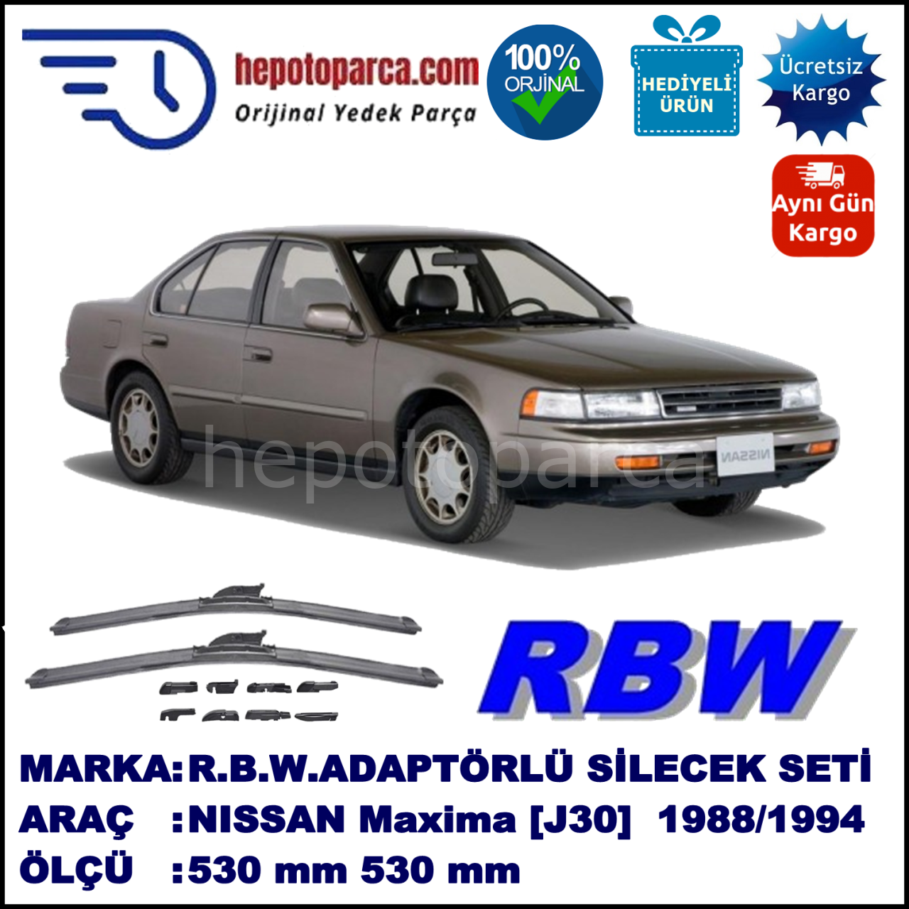 NISSAN Maxima [J30] 09.1988-06.1994, 530 / 530 mm.  RBW  ADAPTÖRLÜ MUZ SİLECEK SETİ