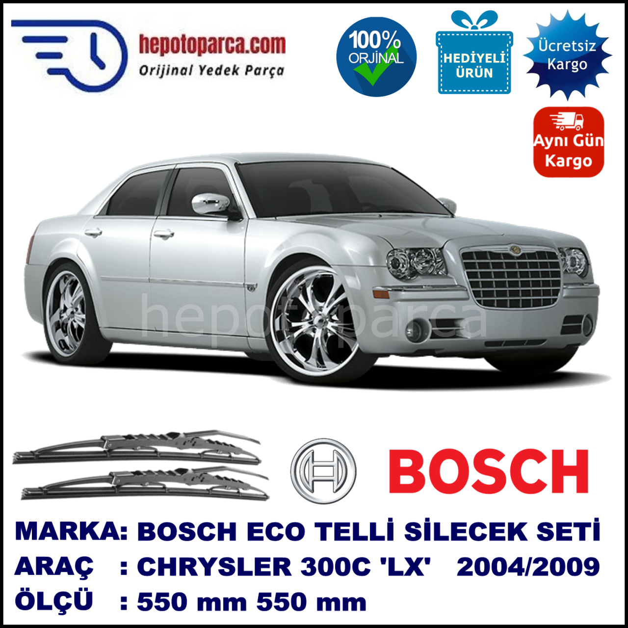 CHRYSLER 300C [LX] 09.04-08.09 550 / 550 mm. BOSCH ECO Telli Silecek 2'li Takım