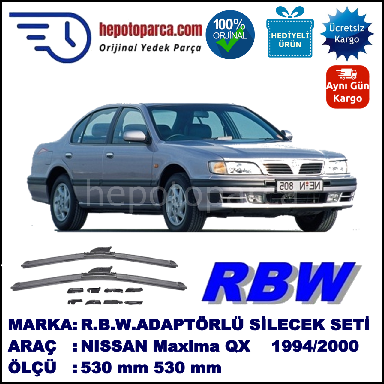 NISSAN Maxima QX [A32] 10.1994-01.2000, 530 / 530 mm.  RBW  ADAPTÖRLÜ MUZ SİLECEK SETİ