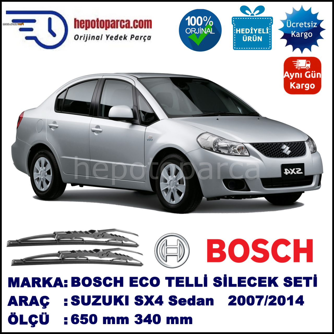 SUZUKI SX4 Sedan  07.07-... 650 / 340 mm. BOSCH ECO Telli Silecek 2'li Takım