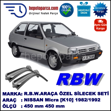 NISSAN Micra [K10] 12.82-07.92 450 / 450 mm. RBW Muz Silecek Seti  2'li Takım. U Kanca Uyumludur.