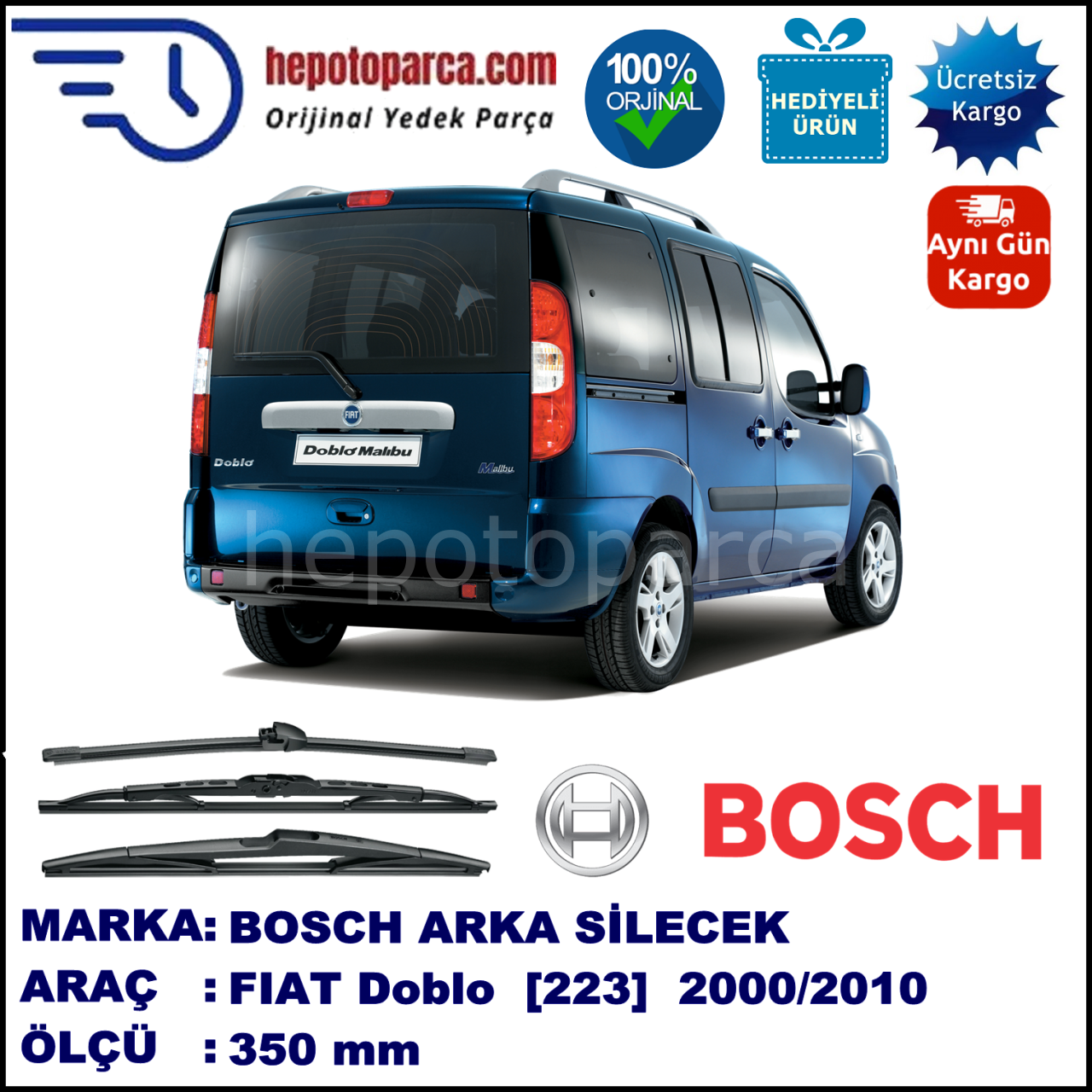 FIAT Doblo [223..] 350 mm 07.2000-12.2010 BOSCH Arka Silecek