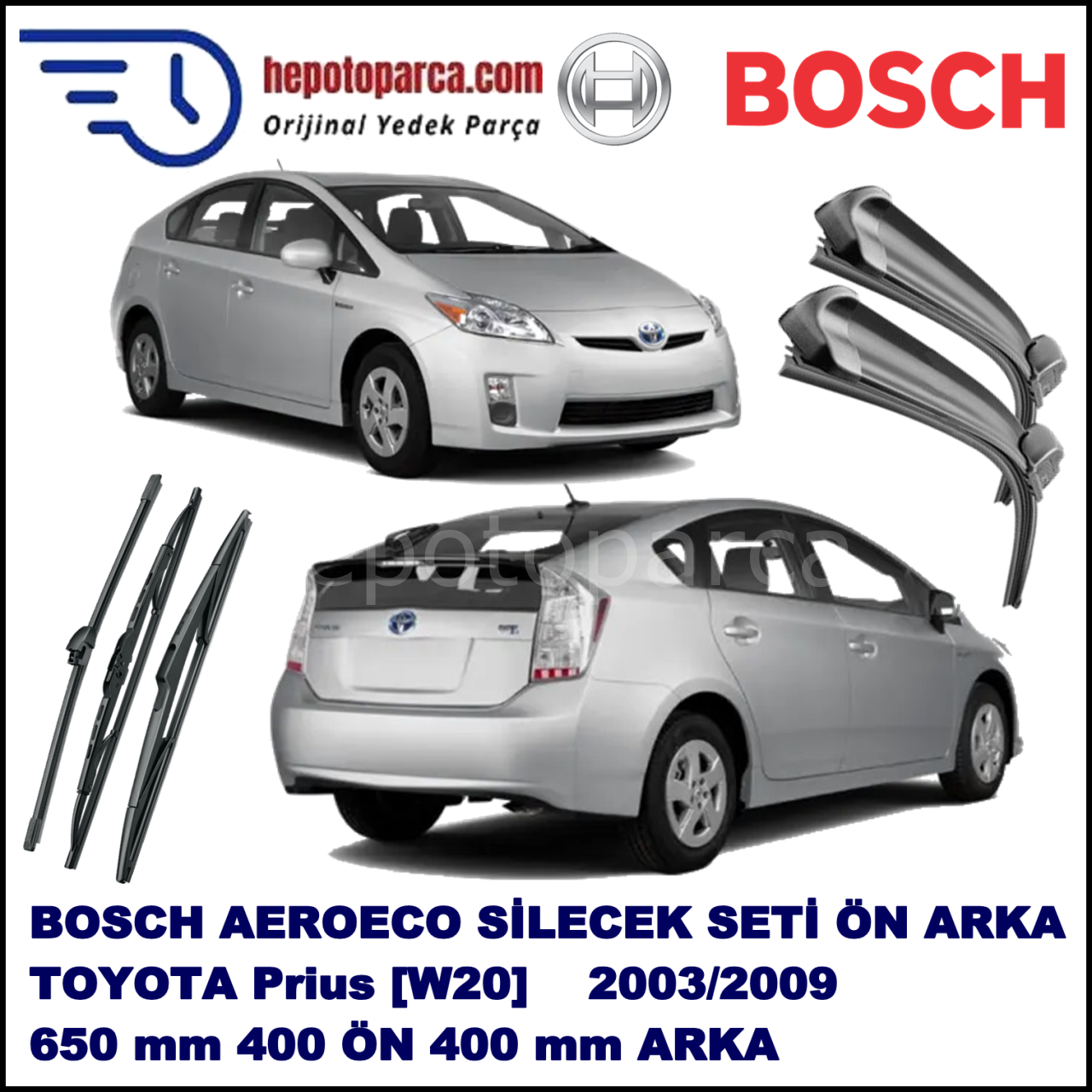 TOYOTA Prius [W20] 09,2003-03,2009 Bosch Aeroeco Ön ve Arka Silecek Takımı