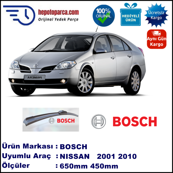 NISSAN Primera Sedan [P12E] 12.2001-09.2010, 650 / 450 mm. BOSCH AEROECO Aparatlı Muz Silecek