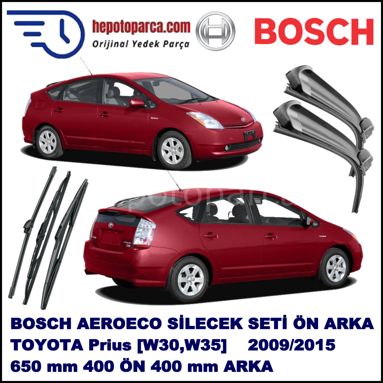 TOYOTA Prius [W30,W35] 04,2009-,,, Bosch Aeroeco Ön ve Arka Silecek Takımı
