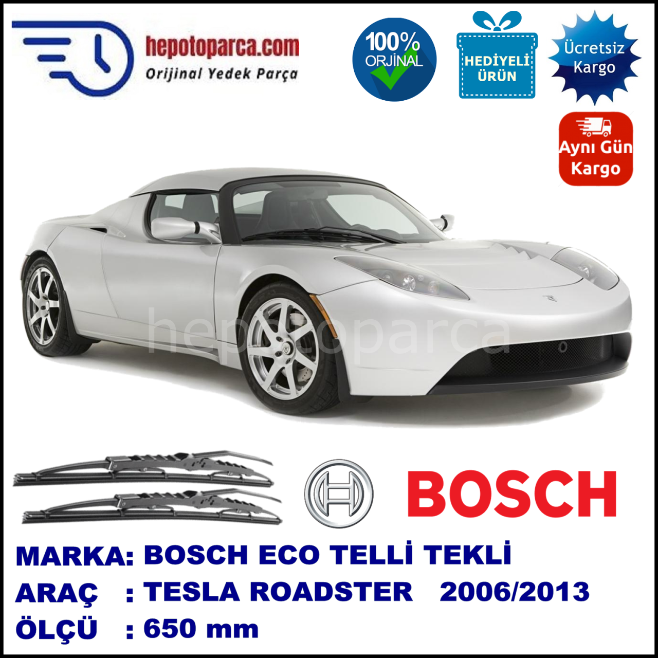 TESLA Roadster  08.06-... 650 /  mm. BOSCH ECO Telli Silecek 1 Adet