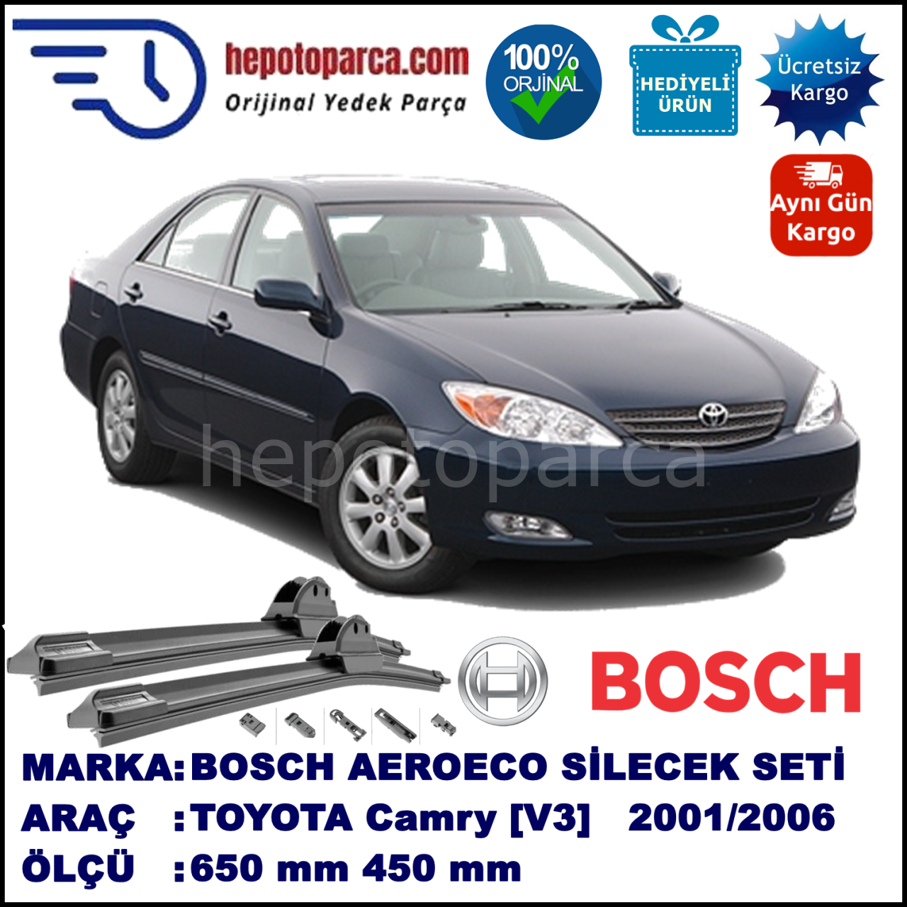 TOYOTA Camry [V3] 08.2001-01.2006, 650 / 450 mm. BOSCH AEROECO Aparatlı Muz Silecek