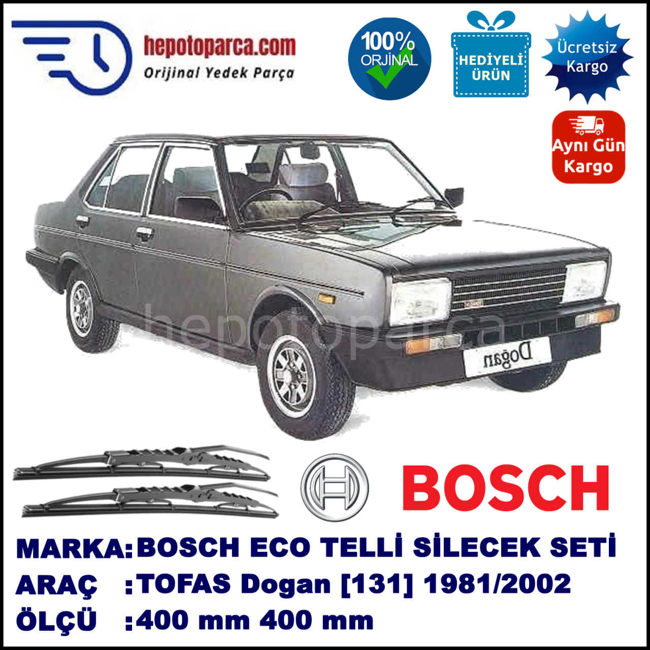 TOFAS Dogan [131] 03.81-06.02 400 / 400 mm. BOSCH ECO Telli Silecek 2'li Takım