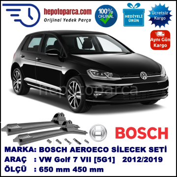 VW Golf 7 VII [5G1]  08.2012-..., 650 / 450 mm. BOSCH AEROECO Aparatlı Muz Silecek