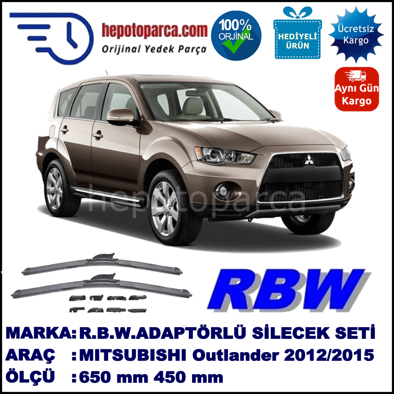MITSUBISHI Outlander [GF] 04.2012-..., 650 / 450 mm.  RBW  ADAPTÖRLÜ MUZ SİLECEK SETİ