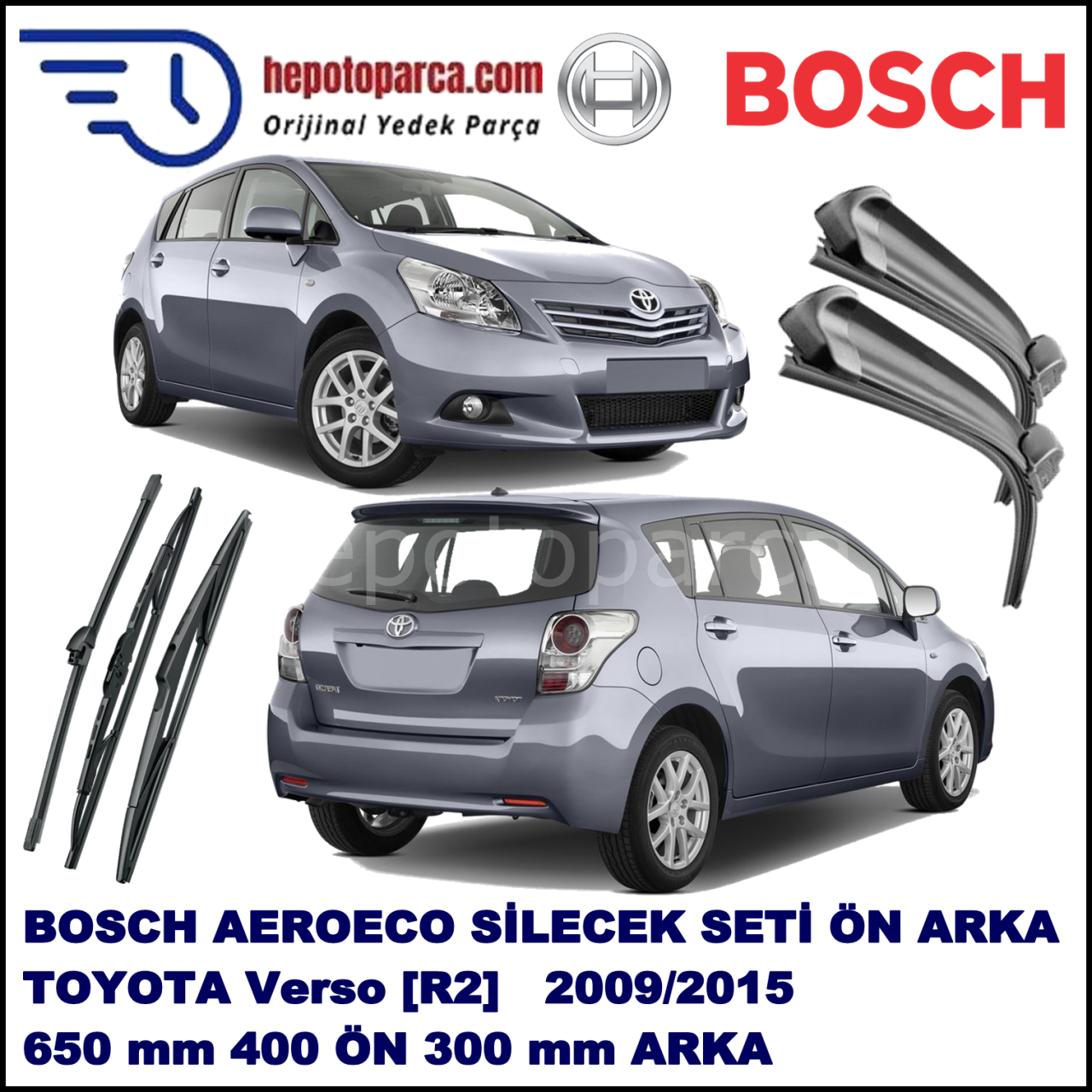 TOYOTA Verso  [R2] 02,2009-,,, Bosch Aeroeco Ön ve Arka Silecek Takımı