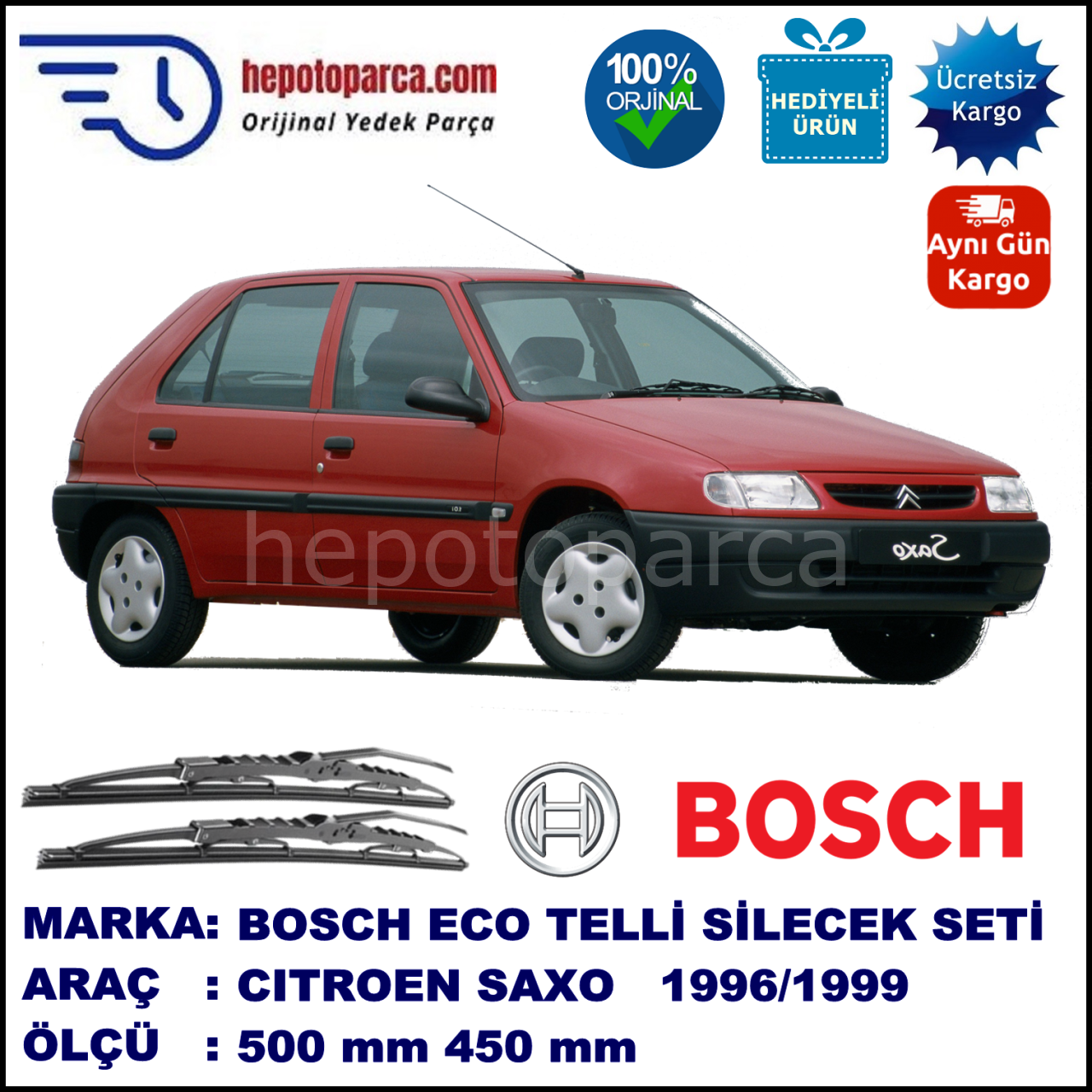 CITROEN Saxo [S8] 02.96-09.99 500 / 450 mm. BOSCH ECO Telli Silecek 2'li Takım