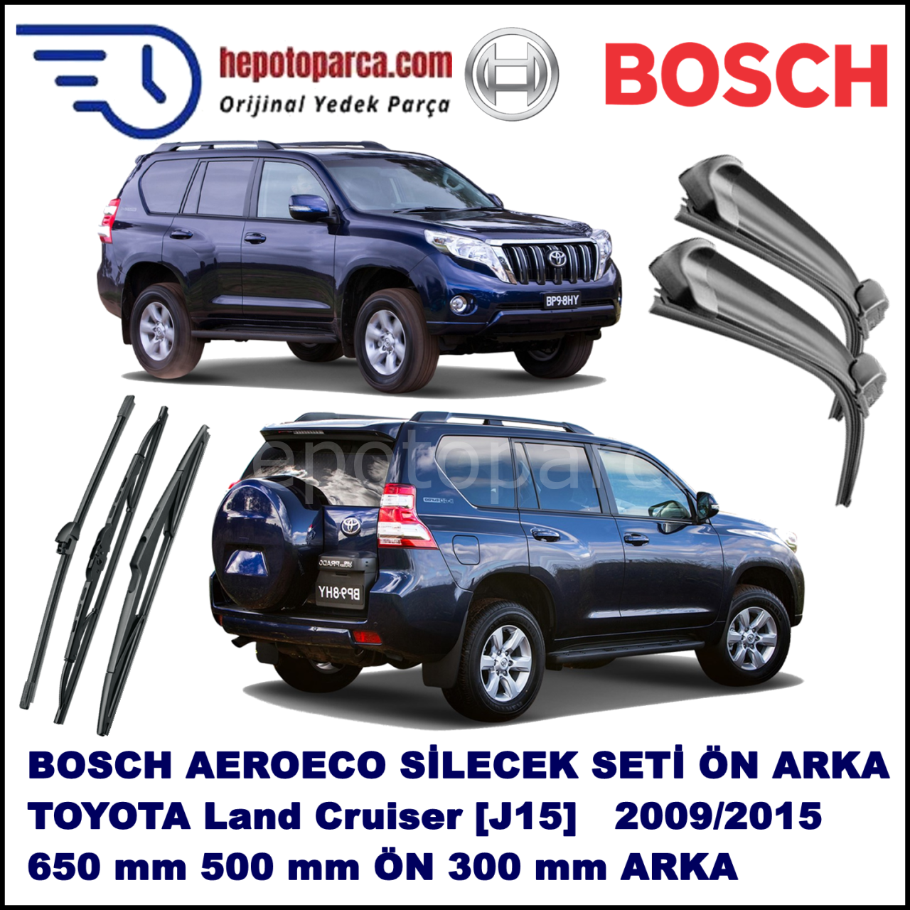 TOYOTA Land Cruiser [J15] 08,2009-,,, Bosch Aeroeco Ön ve Arka Silecek Takımı