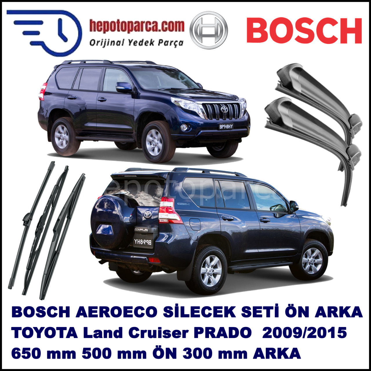 TOYOTA Land Cruiser Prado [J15] 09,2009-,,, Bosch Aeroeco Ön ve Arka Silecek Takımı