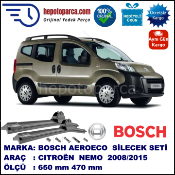 CITROEN Nemo [A9] 02.2008-..., 650 / 470 mm. BOSCH AEROECO Aparatlı Muz Silecek