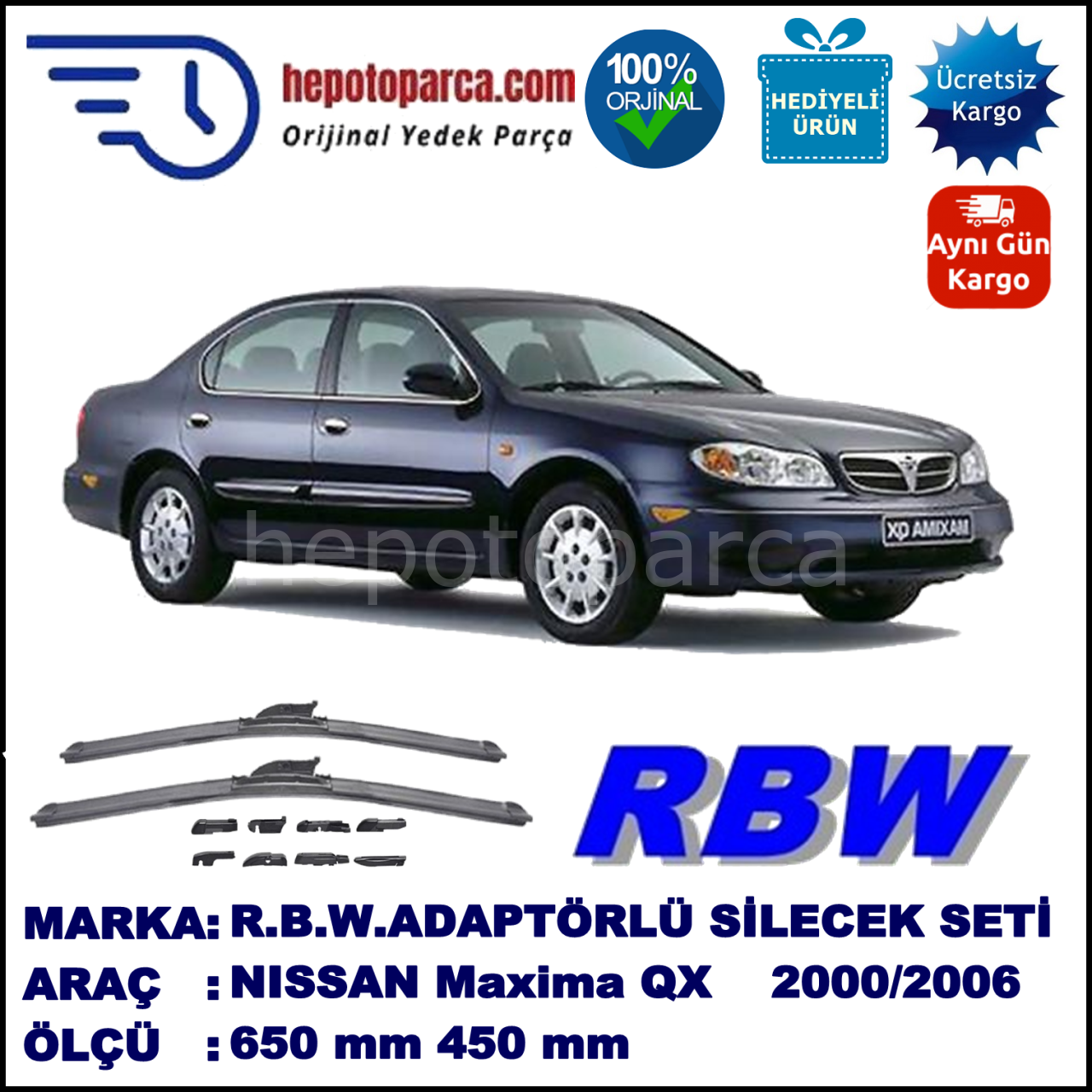 NISSAN Maxima QX [CA33] 01.2000-01.2006, 650 / 450 mm.  RBW  ADAPTÖRLÜ MUZ SİLECEK SETİ
