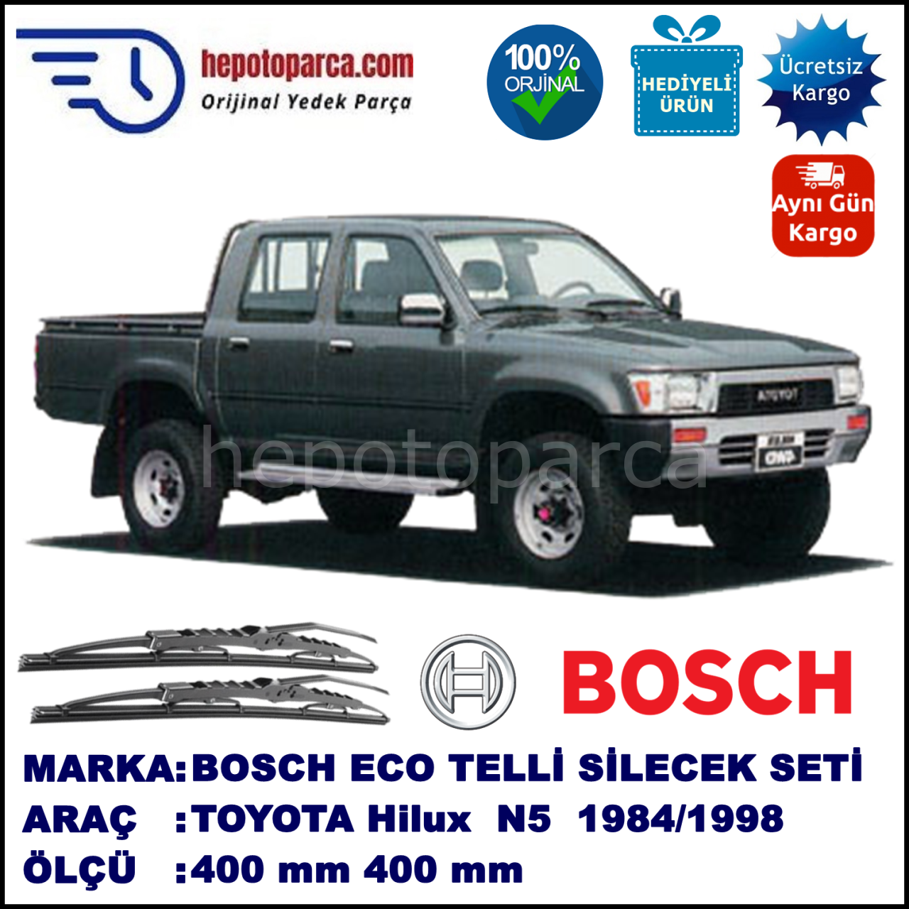 TOYOTA Hilux [N5/N6] 08.84-07.98 400 / 400 mm. BOSCH ECO Telli Silecek 2'li Takım