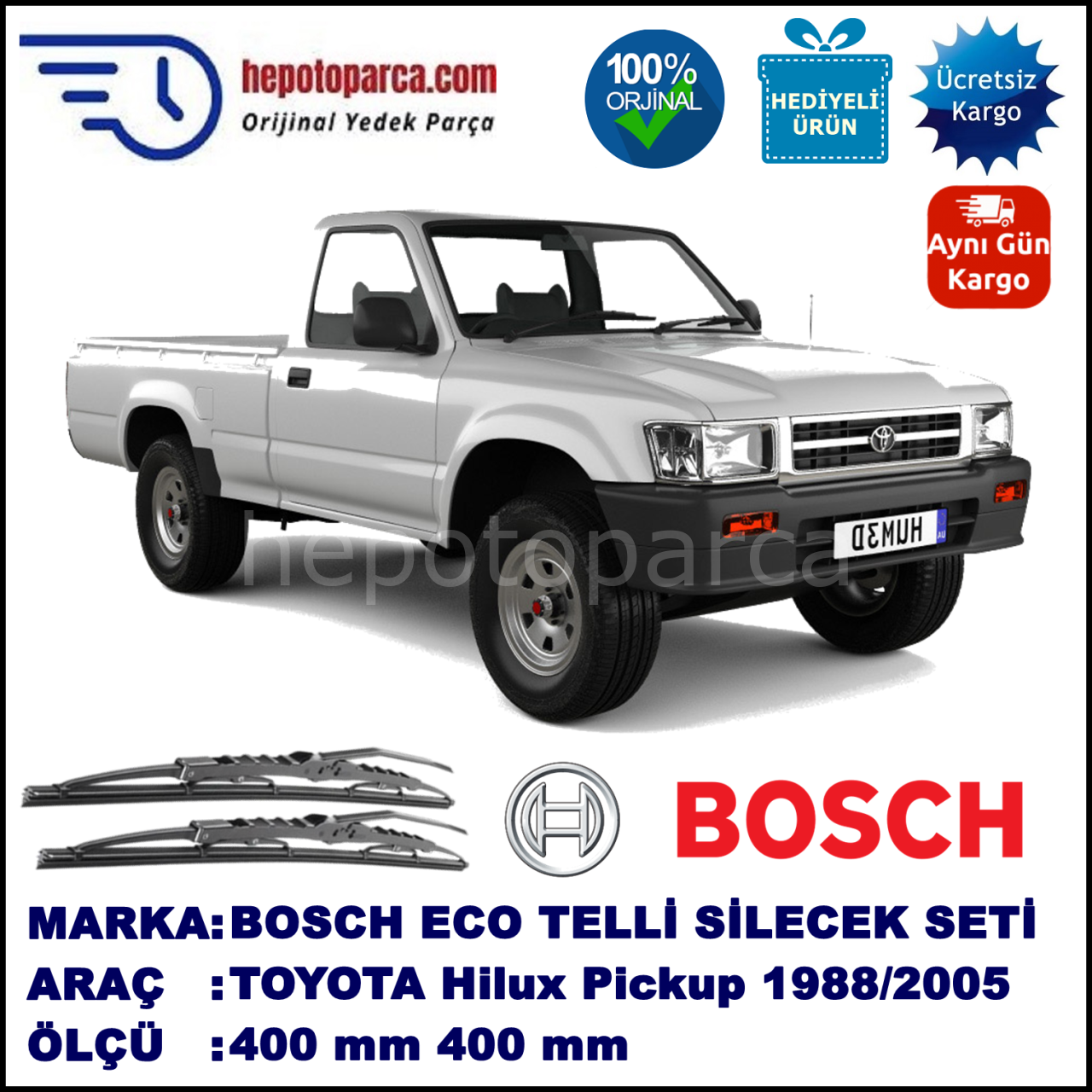TOYOTA Hilux Pickup [N8; N8...13; N14...19] 08.88-08.05 400 / 400 mm. BOSCH ECO Telli Silecek 2'li Takım