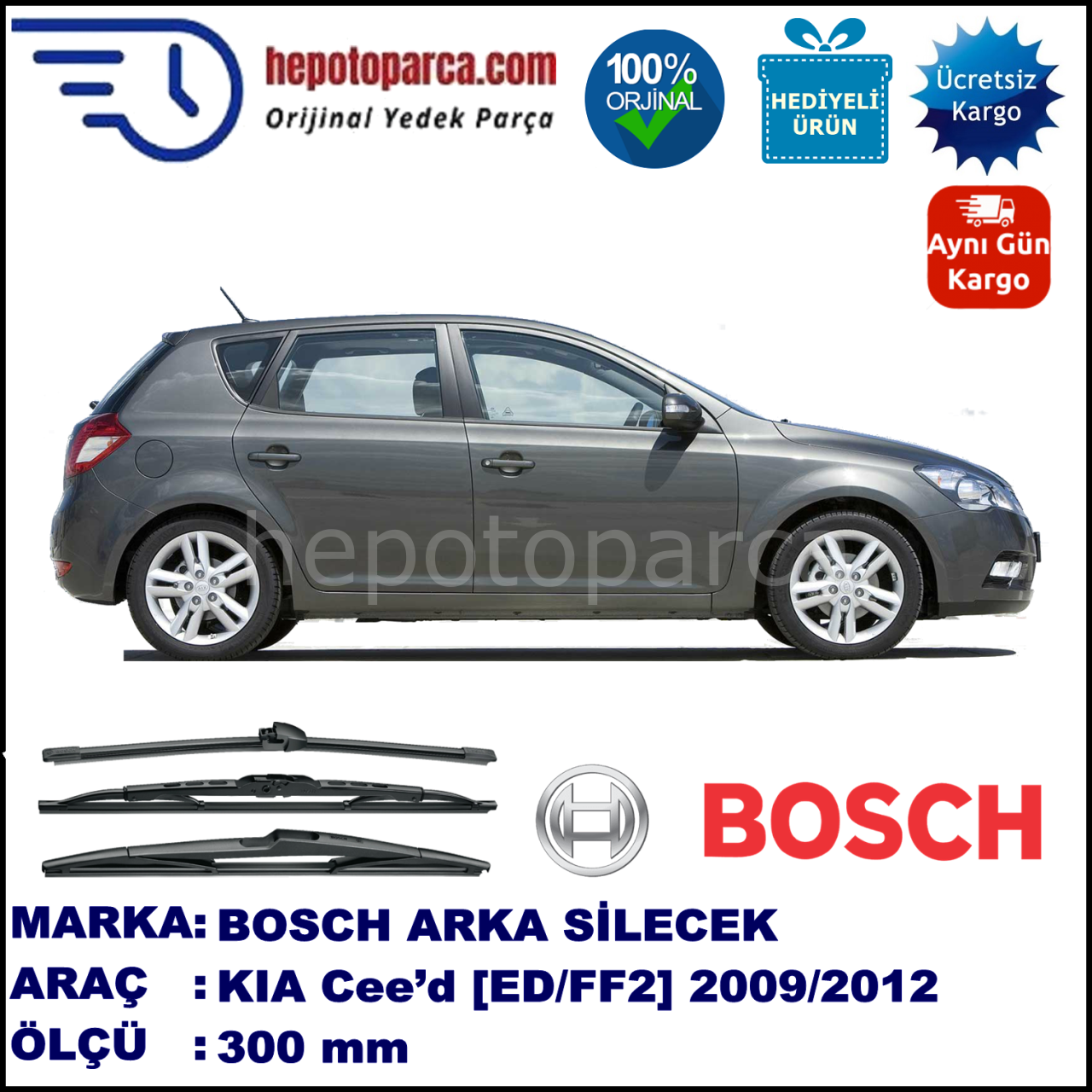 KIA Cee’d [ED/FF2] 300 mm 07.2009-12.2012 BOSCH Arka Silecek