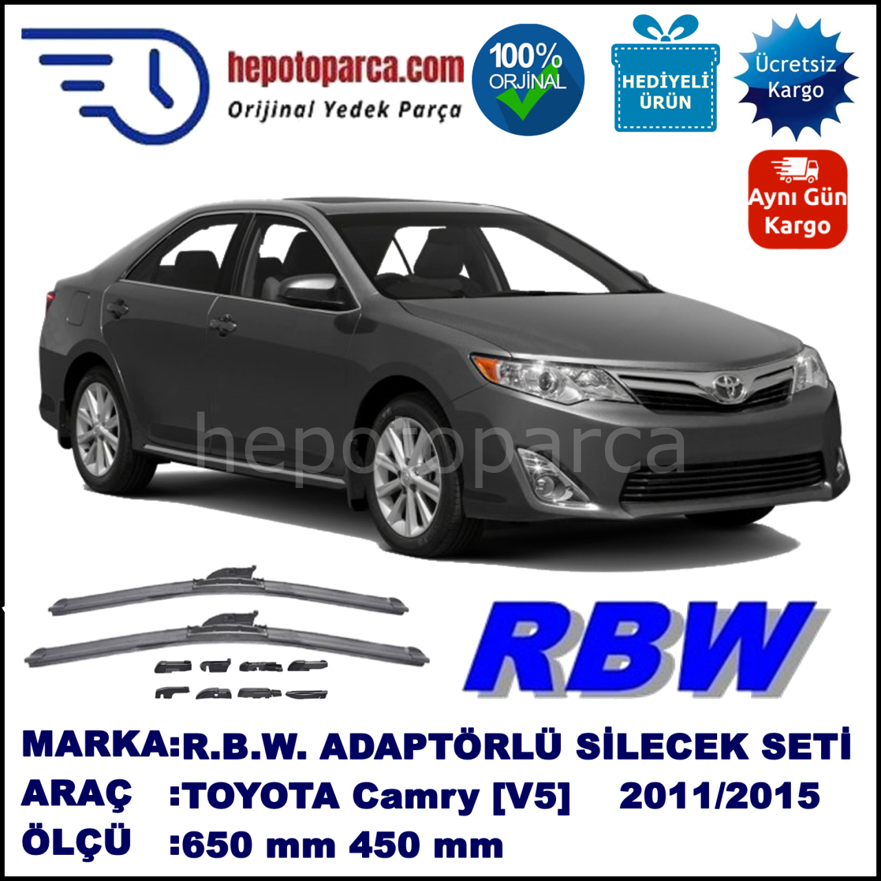 TOYOTA Camry [V5] 08.2011-..., 650 / 450 mm.  RBW  ADAPTÖRLÜ MUZ SİLECEK SETİ