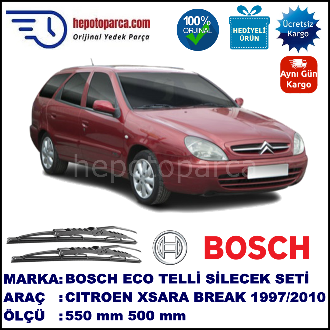 CITROEN Xsara Break [N6, N7] 10.97-03.10 550 / 500 mm. BOSCH ECO Telli Silecek 2'li Takım