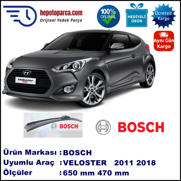 HYUNDAI Veloster  06.2011-..., 650 / 470 mm. BOSCH AEROECO Aparatlı Muz Silecek
