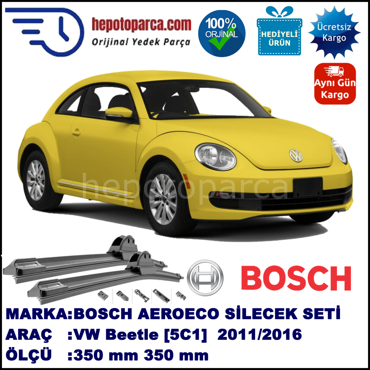 VW Beetle [5C1] 04.2011-..., 530 / 530 mm. BOSCH AEROECO Aparatlı Muz Silecek