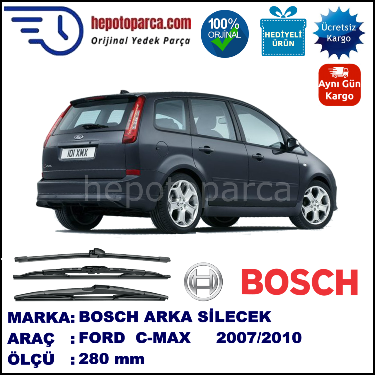 FORD C-MAX [07] 280 mm 03.2007-07.2010 BOSCH Arka Silecek