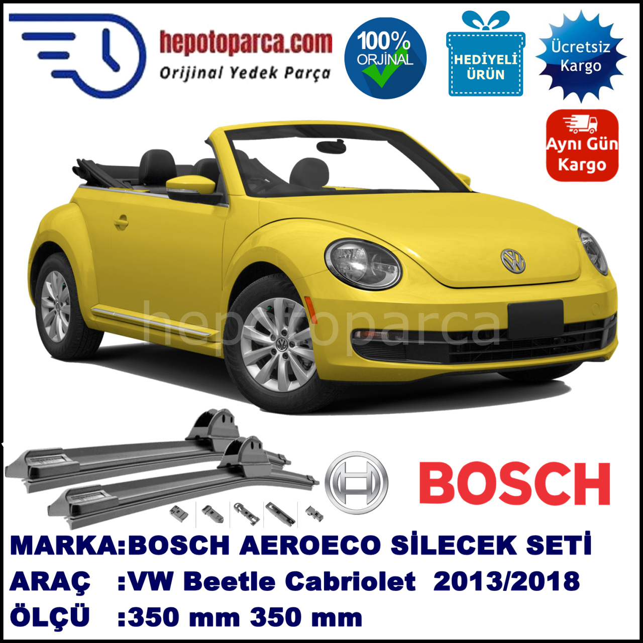 VW Beetle Cabriolet [5C7] 01.2013-..., 530 / 530 mm. BOSCH AEROECO Aparatlı Muz Silecek