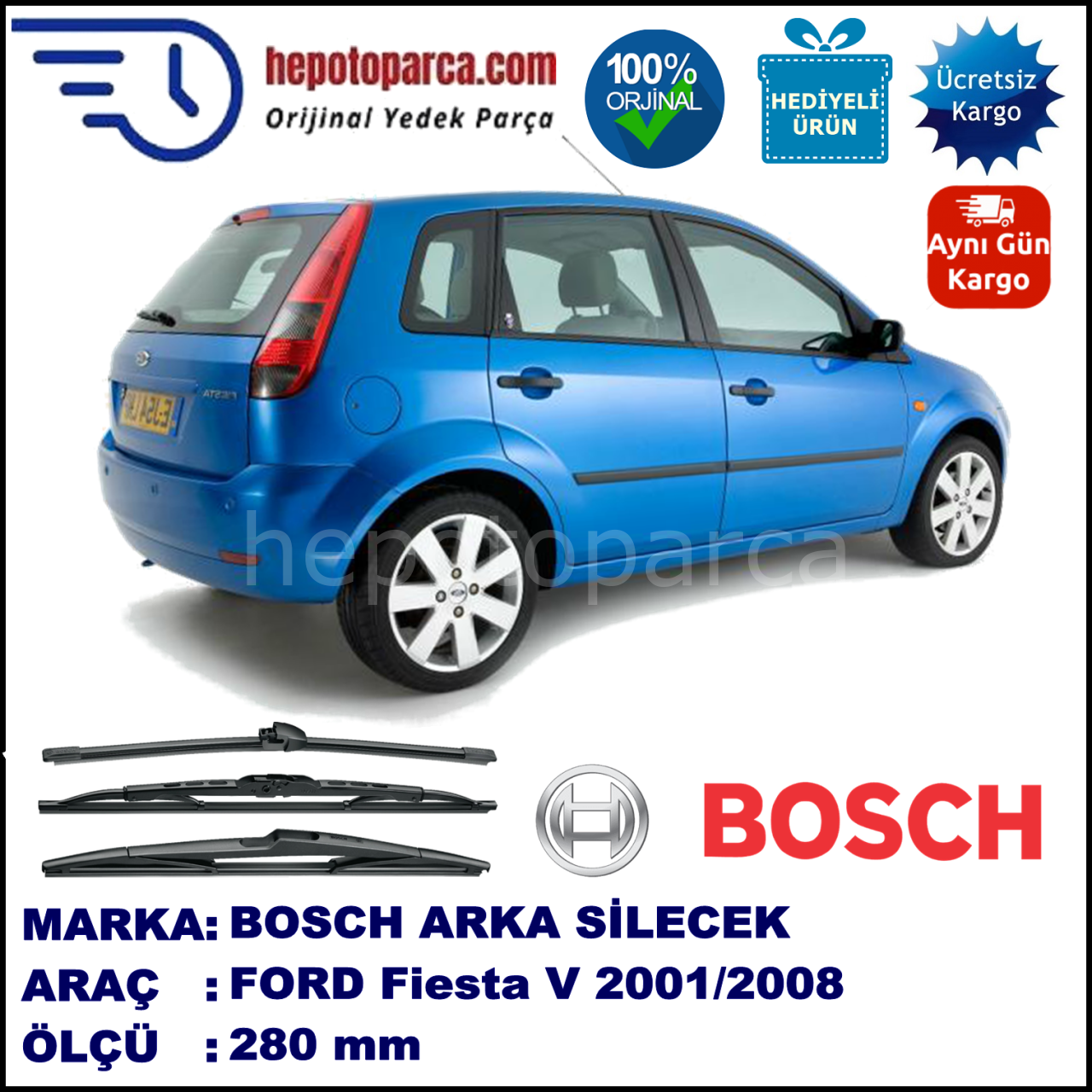 FORD Fiesta V [02] 280 mm 11.2001-09.2008 BOSCH Arka Silecek