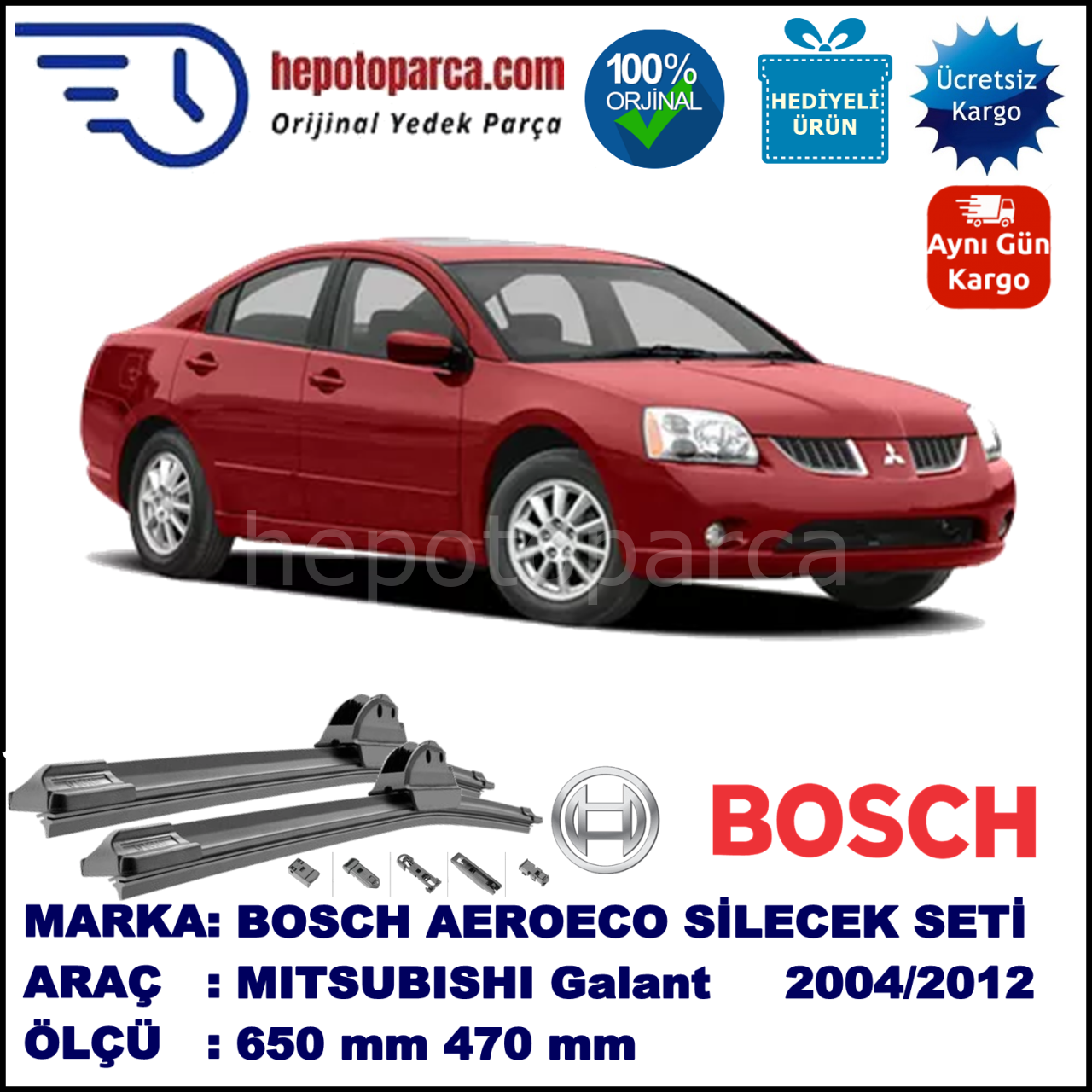 MITSUBISHI Galant  09.2004-08.2012, 650 / 470 mm. BOSCH AEROECO Aparatlı Muz Silecek