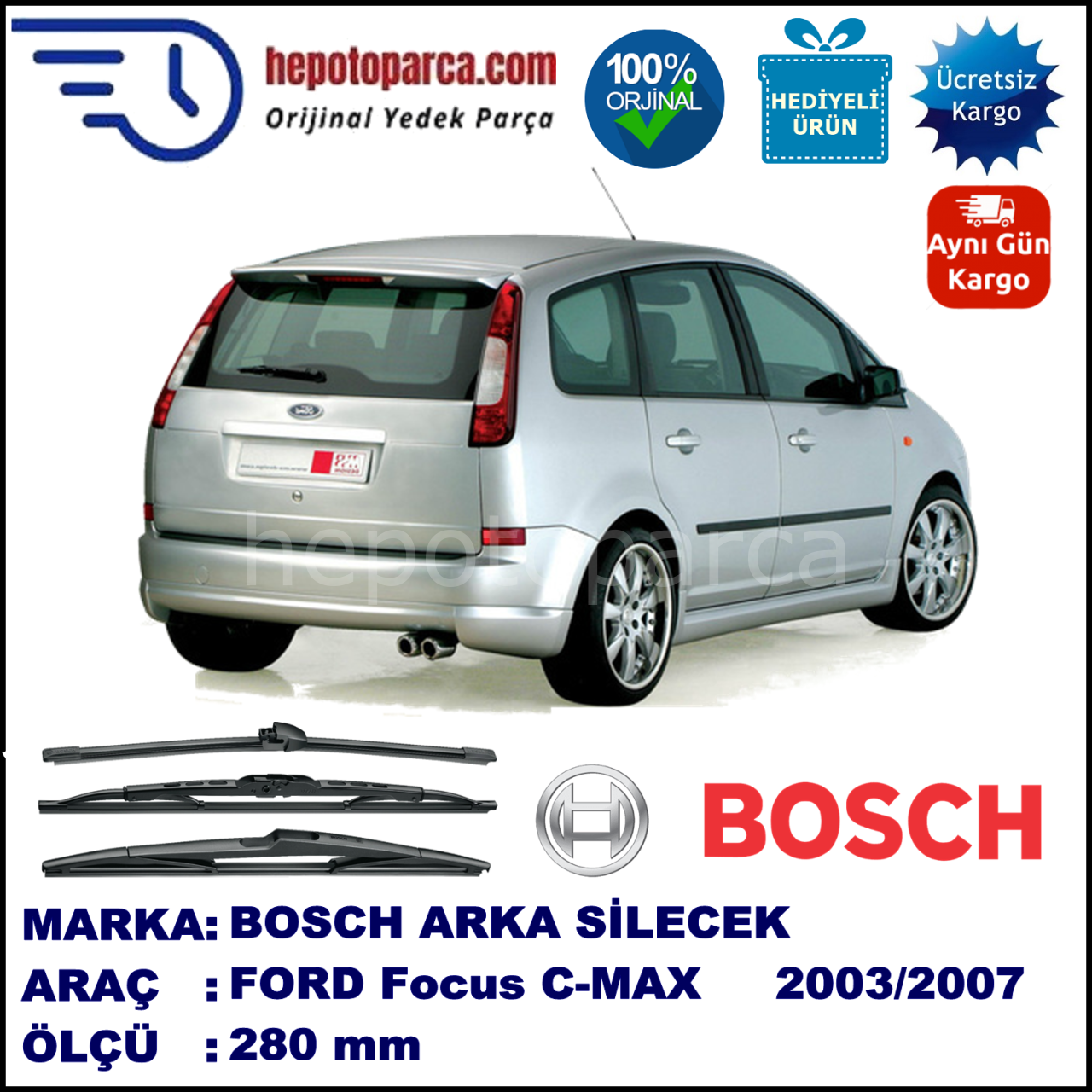 FORD Focus C-MAX [04] 280 mm 06.2003-03.2007 BOSCH Arka Silecek