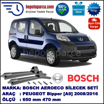 PEUGEOT Bipper [A9] 02.2008-..., 650 / 470 mm. BOSCH AEROECO Aparatlı Muz Silecek