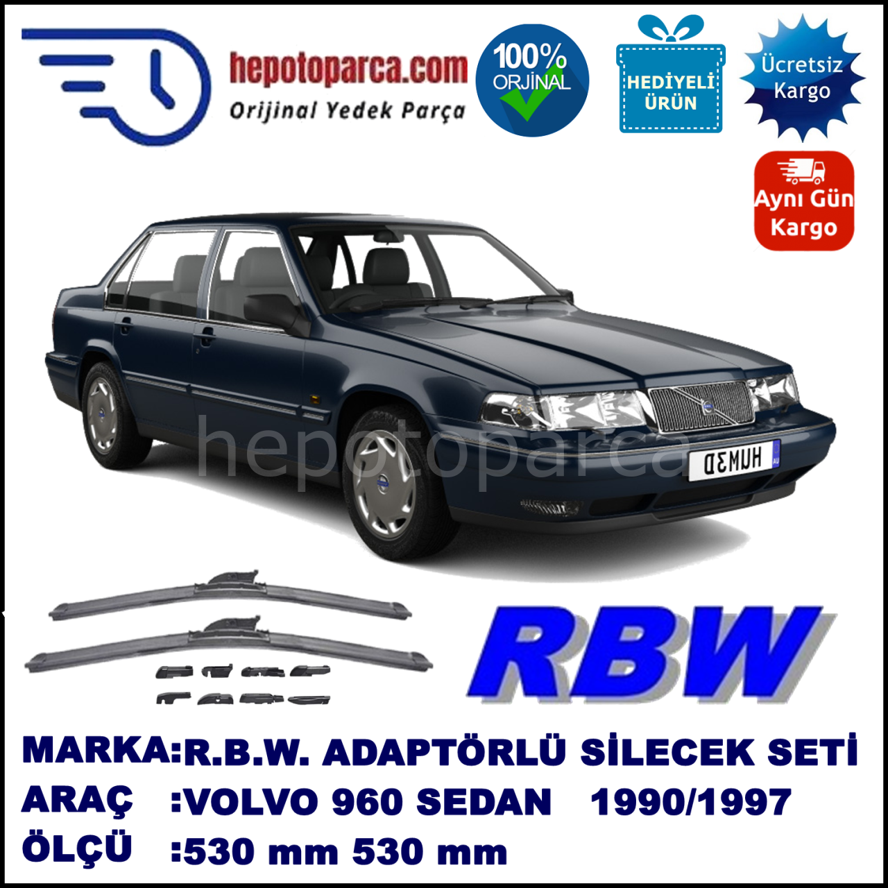 VOLVO 960  08.1990-07.1997, 530 / 530 mm.  RBW  ADAPTÖRLÜ MUZ SİLECEK SETİ