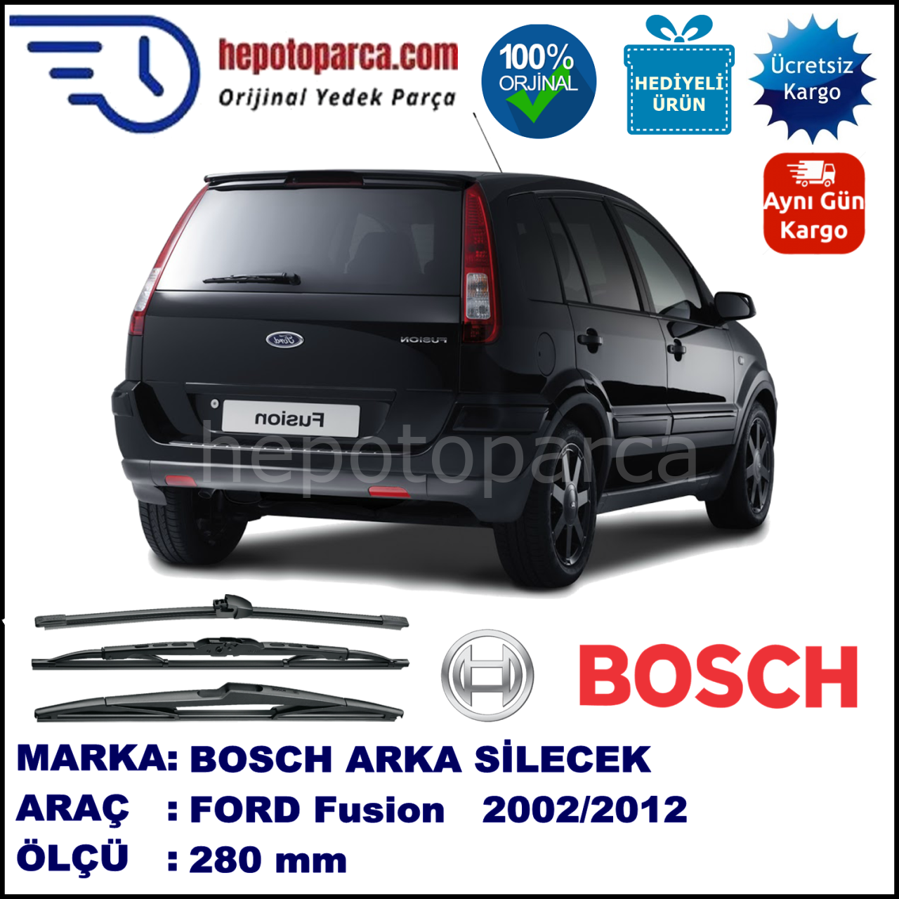 FORD Fusion [02/05] 280 mm 10.2002-06.2012 BOSCH Arka Silecek
