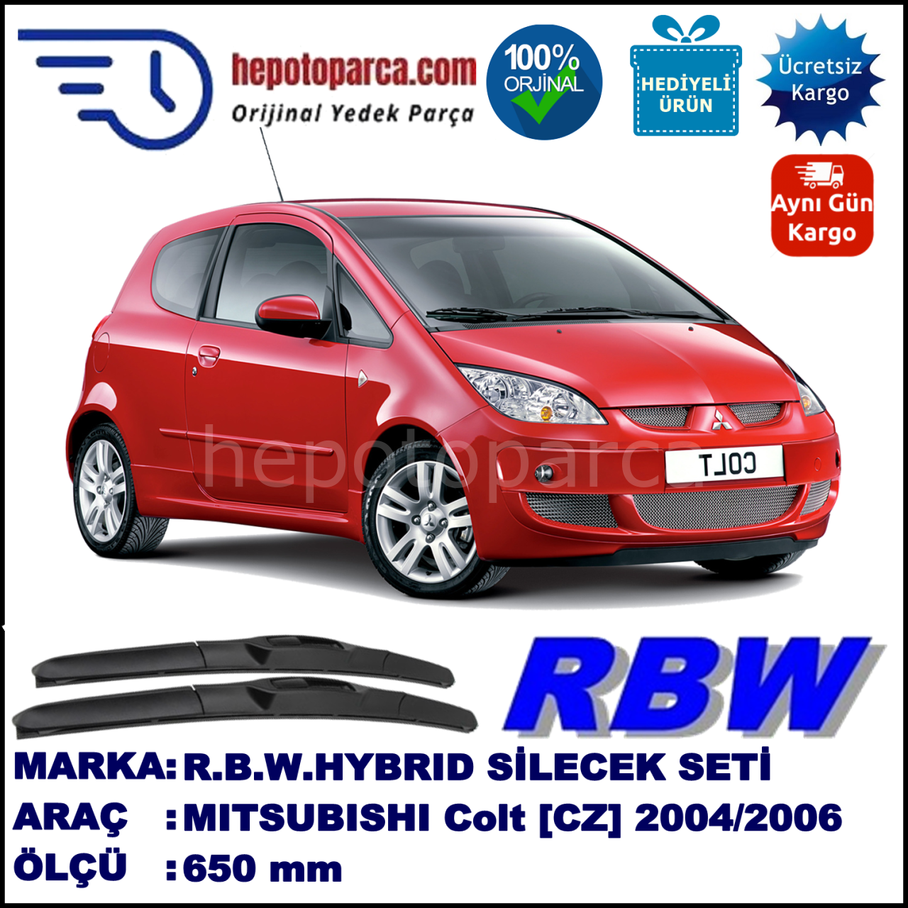 MITSUBISHI Colt [CZ] 04.04-... 650 /  mm. RBW Hybrid Silecek. U Kanca Uyumlu Hibrit