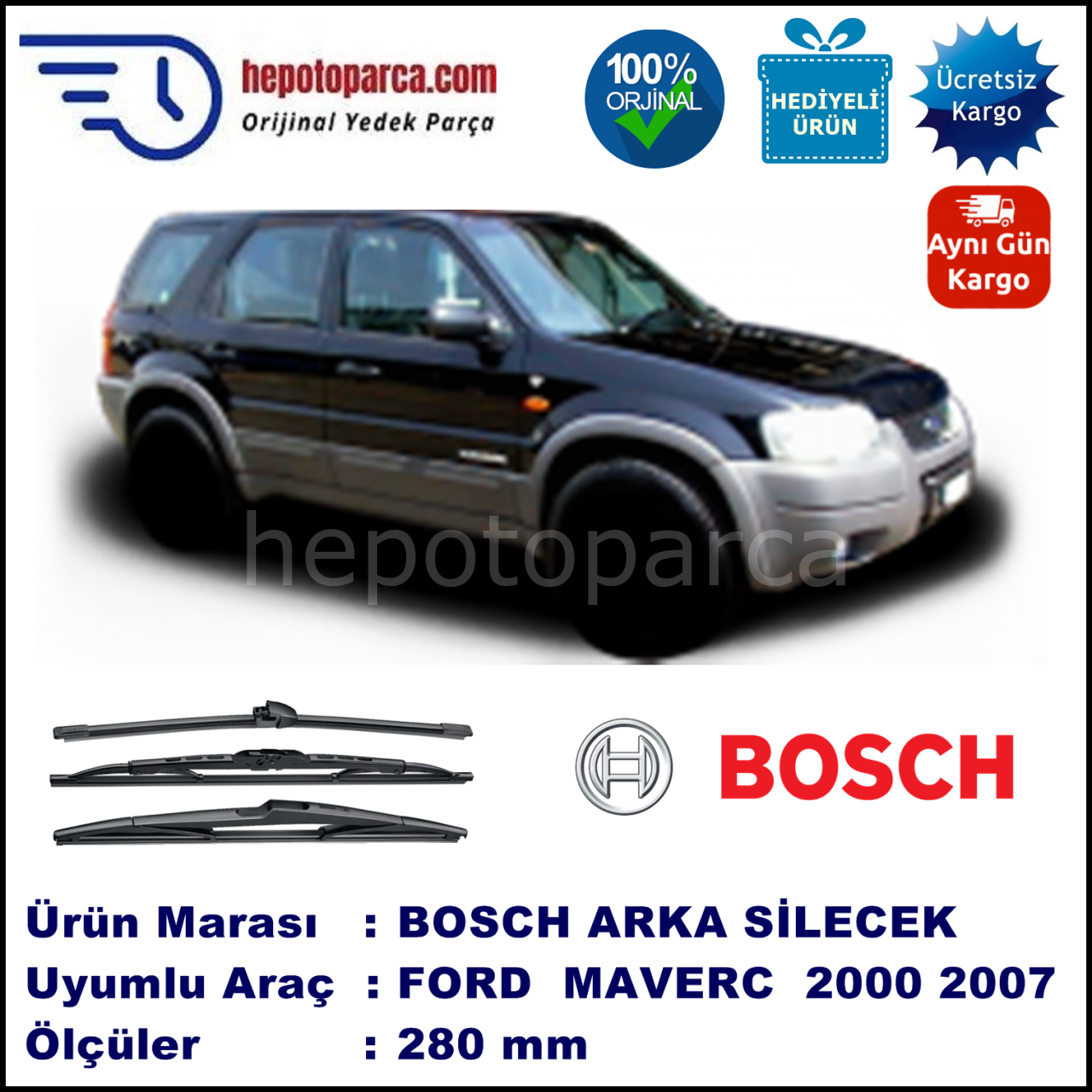 FORD Maverick [1EZ, 1N2] 280 mm 10.2000-01.2007 BOSCH Arka Silecek