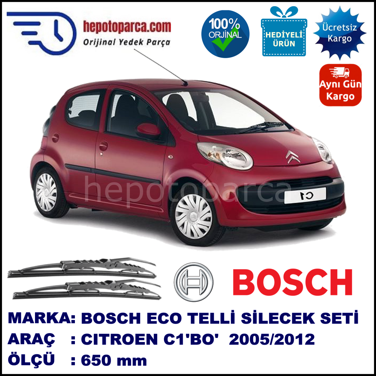 CITROEN C1 [B0] 06.05-... 650 /  mm. BOSCH ECO Telli Silecek 1 Adet