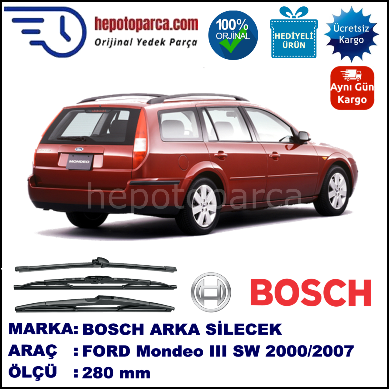 FORD Mondeo III Turnier [01] 280 mm 10.2000-03.2007 BOSCH Arka Silecek