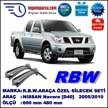 NISSAN Navara [D40] 05.05-... 600 / 480 mm. RBW Muz Silecek Seti  2'li Takım. U Kanca Uyumludur.