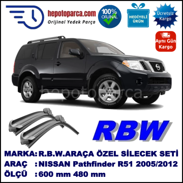 NISSAN Pathfinder [R51] 01.05-... 600 / 480 mm. RBW Muz Silecek Seti  2'li Takım. U Kanca Uyumludur.
