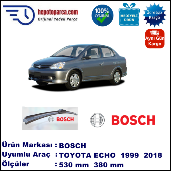 TOYOTA Echo  09.1999-..., 530 / 380 mm. BOSCH AEROECO Aparatlı Muz Silecek