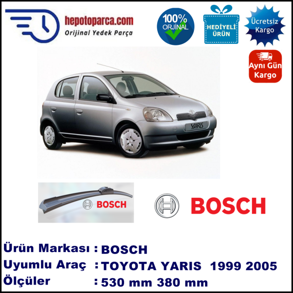 TOYOTA Yaris [P1] 01.1999-08.2005, 530 / 380 mm. BOSCH AEROECO Aparatlı Muz Silecek