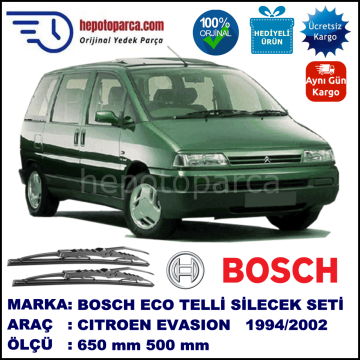 CITROEN Evasion [U60] 06.94-07.02 650 / 500 mm. BOSCH ECO Telli Silecek 2'li Takım