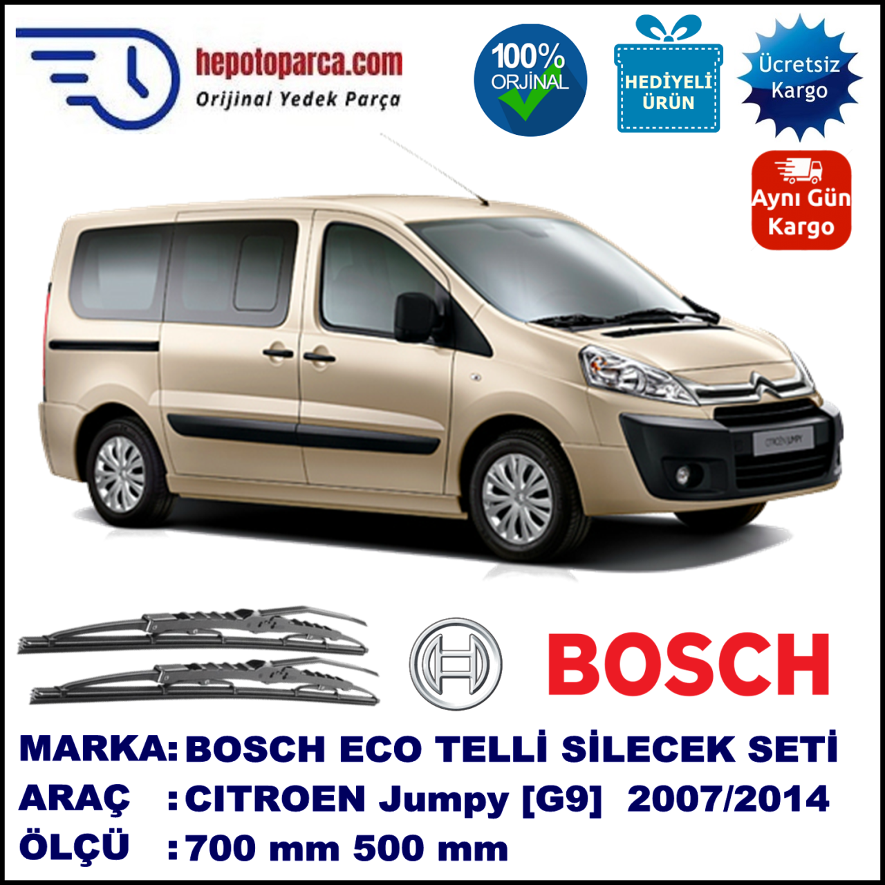 CITROEN Jumpy [G9] 02.07-... 700 / 500 mm. BOSCH ECO Telli Silecek 2'li Takım
