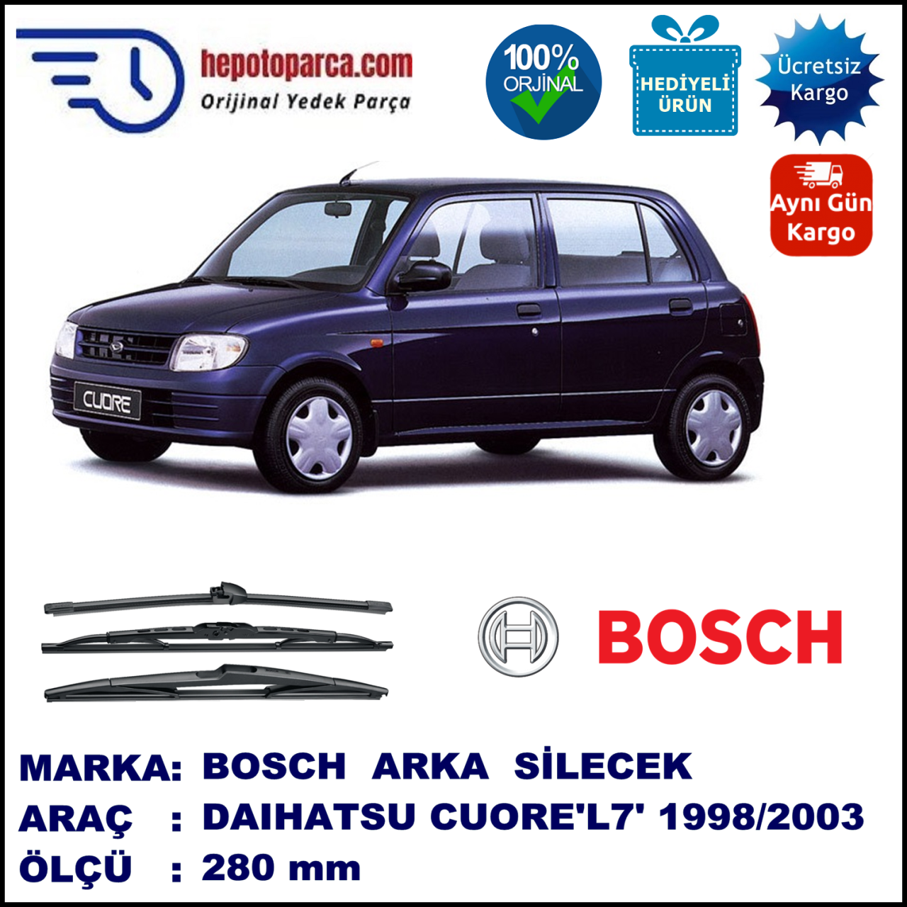 DAIHATSU Cuore [L7] 280 mm 10.1998-03.2003 BOSCH Arka Silecek
