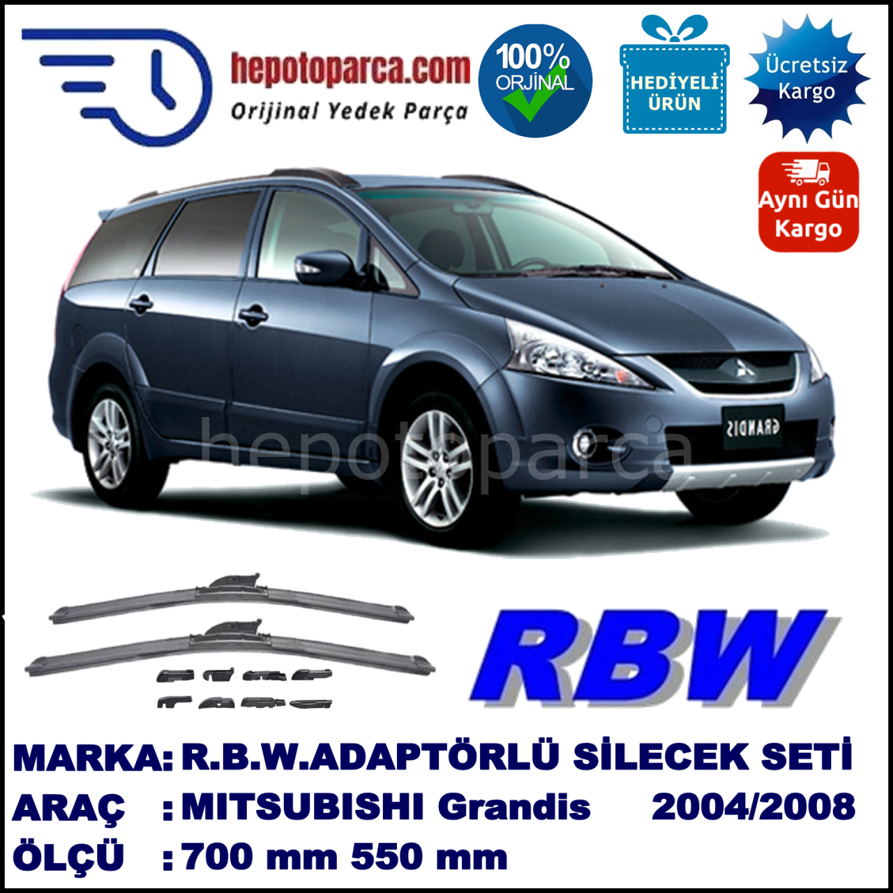 MITSUBISHI Grandis  01.2004-01.2008, 550 / - mm.  RBW  ADAPTÖRLÜ MUZ SİLECEK